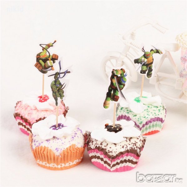Костенурките Нинджа  24 бр топер клечки за мъфини декорация и украса, снимка 1
