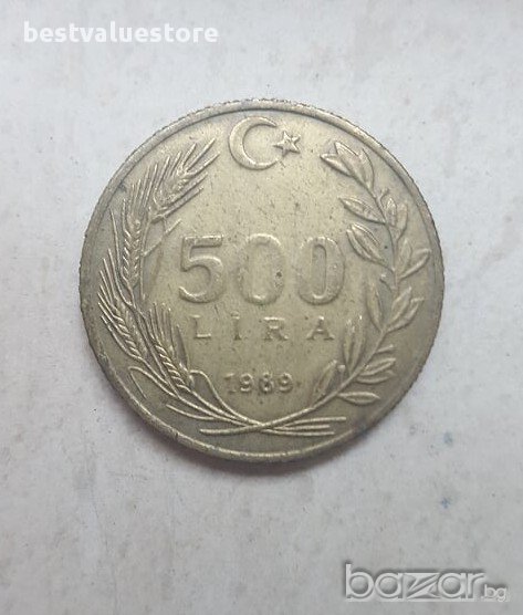 Монета 500 Турски Лири 1989г. / 1989 500 Turkish Lira Coin KM# 989 Schön# 515, снимка 1