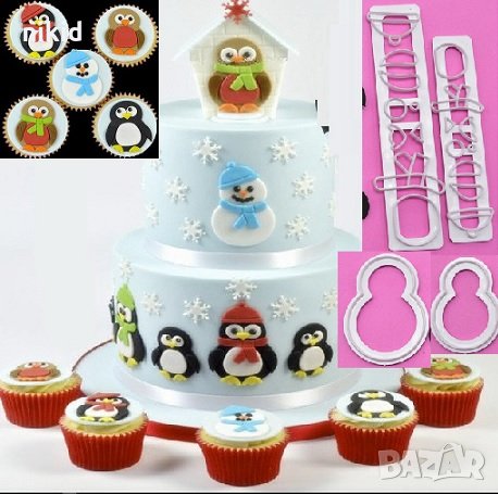 сет Пингвин Снежен човек шаблони резци пластмасови за изрязване и направа тесто фондан, снимка 1