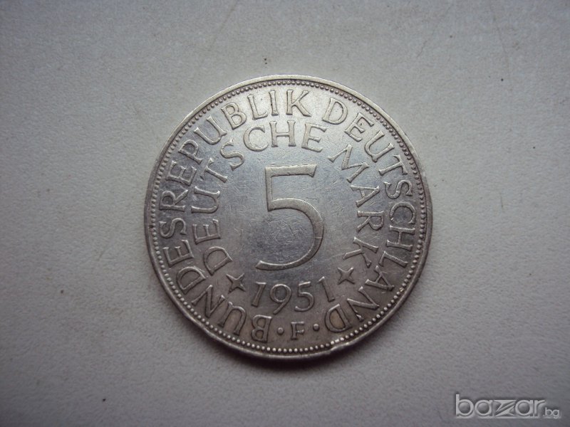  5 Deutsche Mark 1951 F / Silver 625 /, снимка 1
