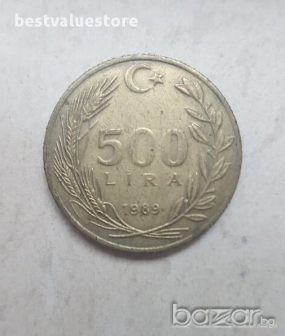 Монета 500 Турски Лири 1989г. / 1989 500 Turkish Lira Coin KM# 989 Schön# 515