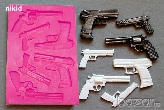 Оръжие Пистолет 6 вида силиконов молд форма декорация торта фондан шоколад и др., снимка 1 - Форми - 21125334