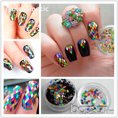 Комплект цветни ромбове микс за маникюр, снимка 2 - Продукти за маникюр - 19219280