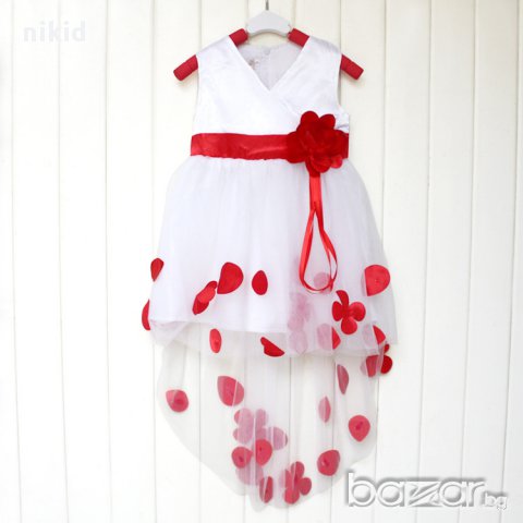  приказна детска официална рокля бяла с листа и детелинки на воали, снимка 2 - Детски рокли и поли - 15582177