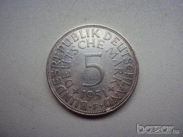  5 Deutsche Mark 1951 F / Silver 625 /, снимка 1