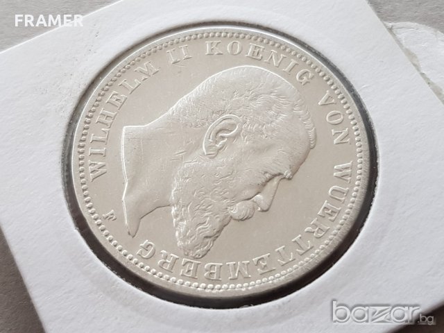 3 марки 1909 F Вюртемберг Германия Рядка Сребърна монета, снимка 6 - Нумизматика и бонистика - 20740368