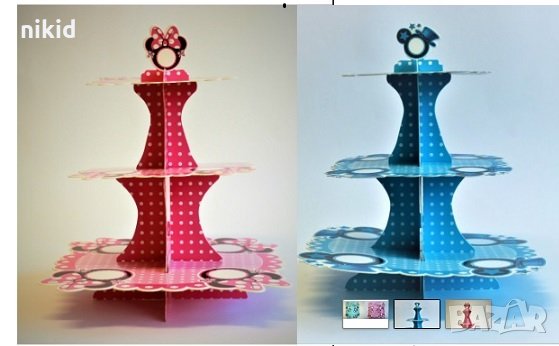 Мики или Мини Маус главички 3 етажна Триетажна поставка стойка за мъфини картонена кексчета