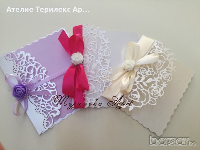 Класна сватбена покана в перла и лилаво, снимка 2 - Декорация - 20767115