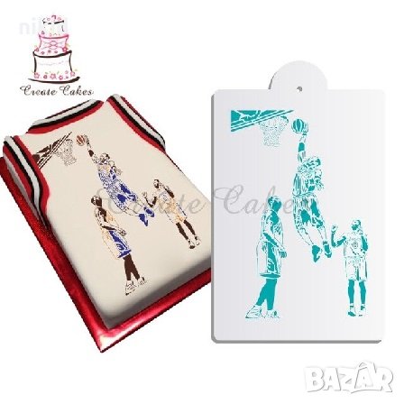 Баскетбол Баскетболисти стенсил шаблон спрей за торта украса кекс декорация с пудра захар и боя