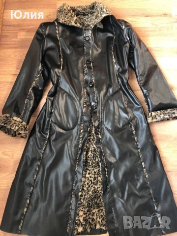 Кожено палто/ манто - черно с леопардов принт, снимка 7 - Палта, манта - 24064565