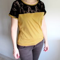 Дамска блуза с дантела в жълто, снимка 5 - Корсети, бюстиета, топове - 10785587