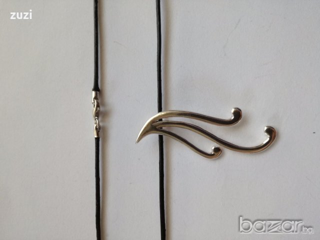 Сребърна висулка с черна естествена кожа - сребро проба 925  , снимка 2 - Колиета, медальони, синджири - 18453589