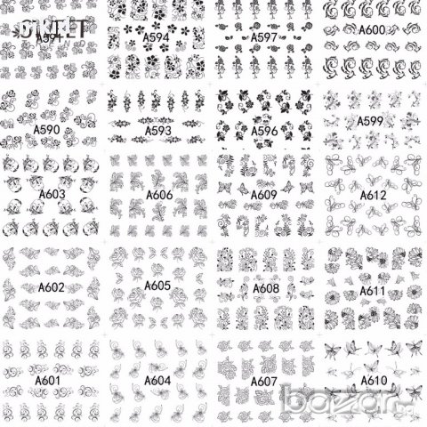 A577-624 48 бр черно бели микс татос ваденки водни стикери за нокти маникюр, снимка 3 - Продукти за маникюр - 17262746