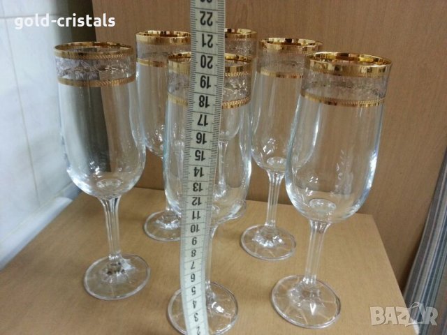 кристални чаши с златен кант , снимка 3 - Антикварни и старинни предмети - 22180312