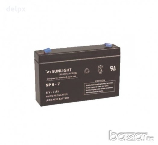 Акумулаторна оловна батерия SUNLIGHT 6V 7AH 151х34х100mm, снимка 1 - Друга електроника - 20785883