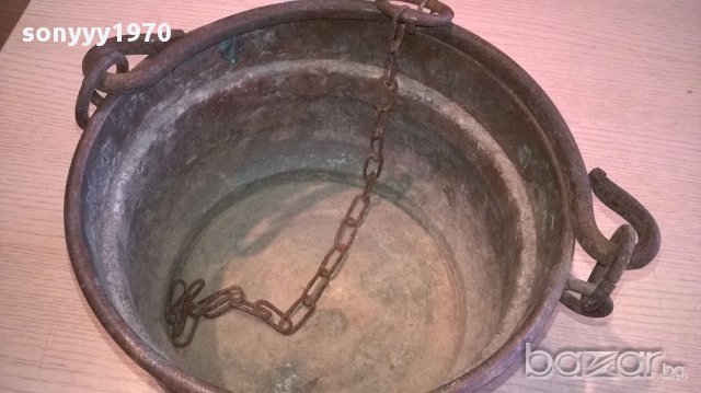 Медно котле с дръжка и синджир 30/18см-внос швеицария, снимка 9 - Антикварни и старинни предмети - 14517617