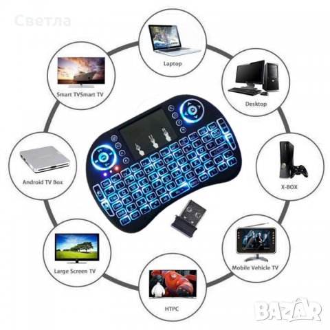 Мини безжична Клавиатура Светеща I8 Li-Ion Батерия, TouchPad,за компютър с ГАРАНЦИЯ , снимка 5 - Клавиатури и мишки - 24209447