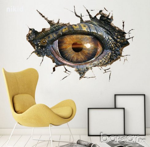 3D Динозавърско око дупка стикер постер за стена и мебел лепенка декор