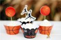 Basketball Баскетбол Баскетболисти 12 бр топери и кошнички украса декорация за мъфини кексчета парти, снимка 1 - Други - 24092717