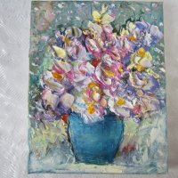 Цветя в синя ваза  масло / платно Art by MiMa картина kartina painting__108, снимка 2 - Картини - 25271904