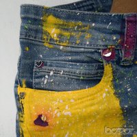 Къси дънкови панталонки ръчно оцветени, снимка 3 - Дънки - 23438717