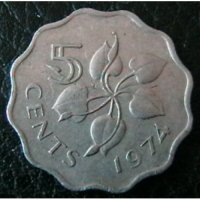 5 цента 1974, Свазиленд, снимка 1 - Нумизматика и бонистика - 21319630
