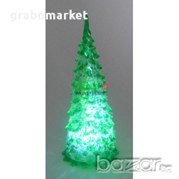 Декоративна елхичка с изкуствен сняг, светеща в различни цветове. Изработена от PVC материал. , снимка 1