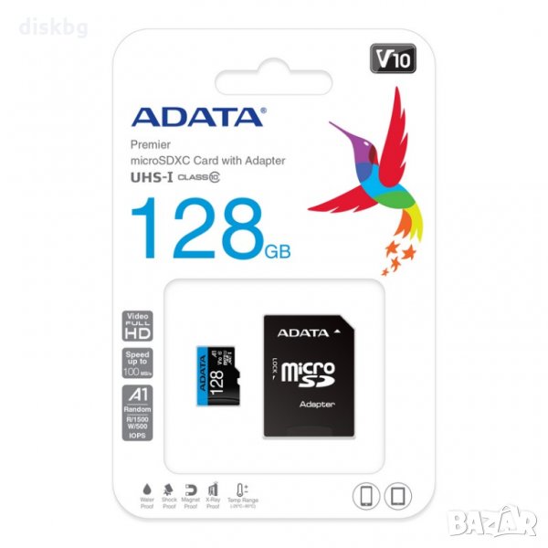 Бърза MicroSD 128GB ADATA, Class 10 - нова карта памет, запечатана, снимка 1