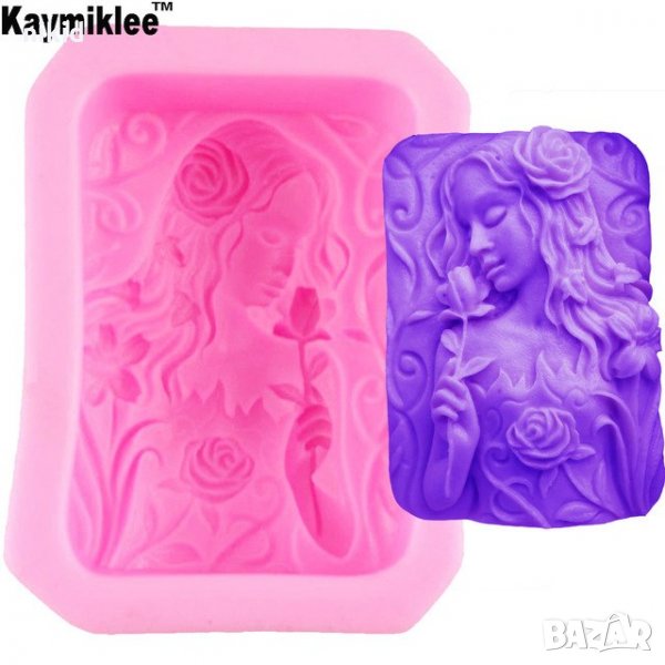 Момиче с роза Дълбока форма силиконов молд калъп за сапун гипс шоколад фондан, снимка 1