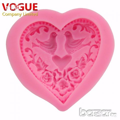 сърце с гълъби сватба Свети Валентин силиконов молд форма за украса торта с фондан шоколад, снимка 4 - Форми - 15398943