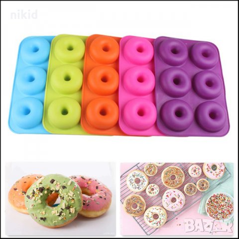 6 Големи понички донът донъти силиконов молд форма декорация торта фондан шоколад и др.