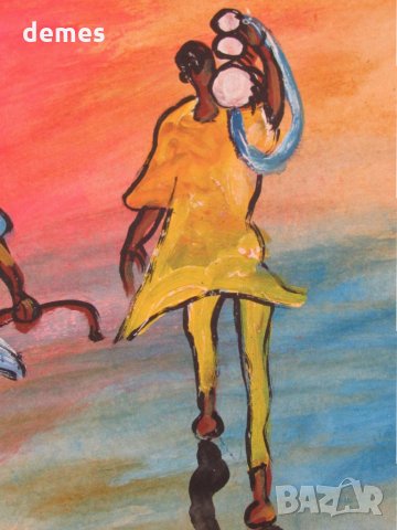  Музиканти от Африка-картина с маслени бои, снимка 3 - Картини - 25769458