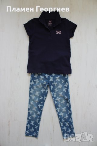 Комплект джегинс и блузка с къс ръкав, 110/116, снимка 1 - Детски панталони и дънки - 26099272