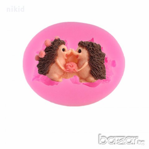 силиконов молд форма 2 таралежа таралежи таралеж украса декорация торта фондан глина шоколад 