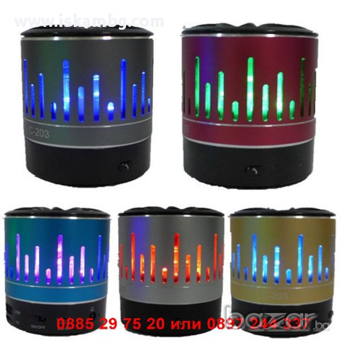 LED MP3 блутут колонка с FM радио, USB, TF Карта памет - код C-203, снимка 6 - RAM памет - 12254253