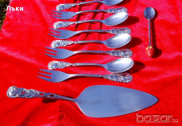 Посребрена лопатка за торта и вилица,рози,барок. 