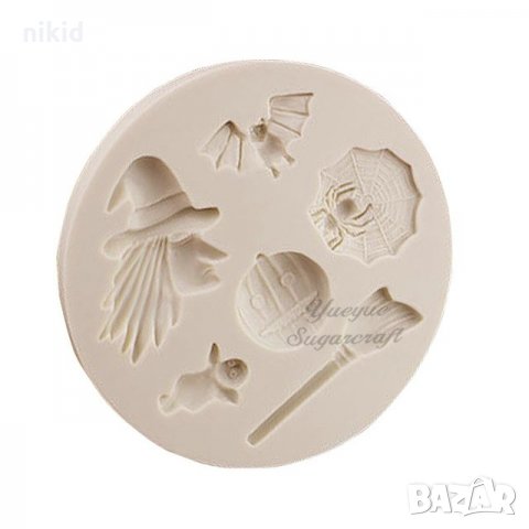 Хелоуин Halloween Баба Яга прилеп метла тиква мрежа паяк силиконов молд форма фондан