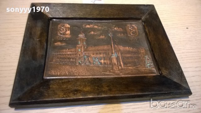 картина-дървена с медна инкрустация и патина-20/16см, снимка 2 - Други ценни предмети - 10387947