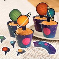 Планети космос 12 бр топера топери и кошнички украса декорация за мъфини кексчета торта , снимка 1 - Други - 25412720