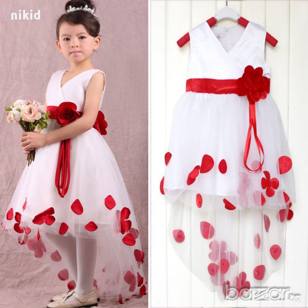  приказна детска официална рокля бяла с листа и детелинки на воали, снимка 1