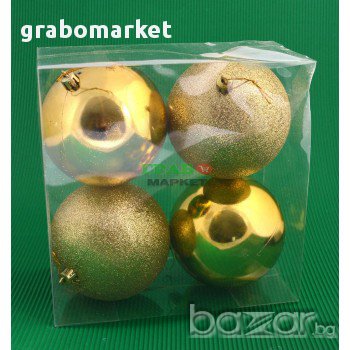 Комплект от 4 бр. топки за окачване на елха. Изработени от PVC материал, 2 бр са декорирани с брокат, снимка 1
