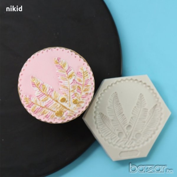 Кръг палмови листа пера плод силиконов молд форма декорация торта фондан мъфини шоколад , снимка 1