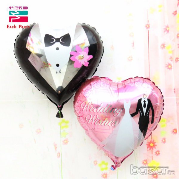младоженци сватба сърце фолио фолиев гигант балон хелий и въздух, снимка 1