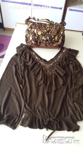 Кафява блуза с камъни, размер М, снимка 1