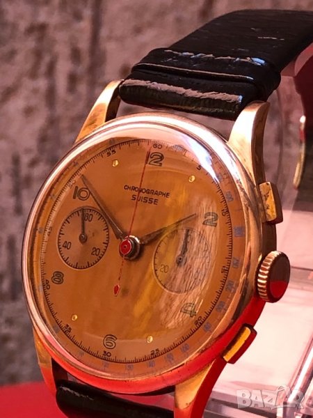 Златен мъжки ръчен часовник от розово злато хронограф CHRONOGRAPHE SUISSE, снимка 1