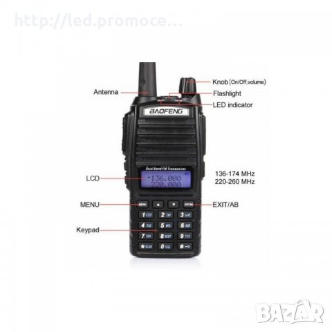 Радиостанция Двубандова честоти 136-174mhz,400-520 Baofeng Uv 82