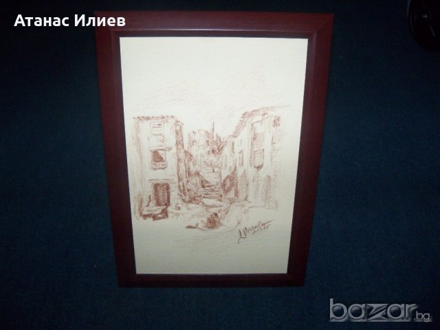 "Към старата крепост" графика, худ. Десислава Илиева, подписана, снимка 6 - Картини - 18762446