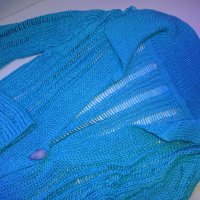 S/M Auzu синя дълга жилетка, фино плетиво – S/Mразмер, снимка 13 - Жилетки - 25152165