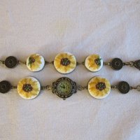 Ръчно бродирани бижута с цветя слънчогледи, снимка 7 - Бижутерийни комплекти - 22129530