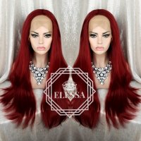 Lace Front LUXYRY WIG ELESSA Червена Дълга Перука Код 1043, снимка 3 - Аксесоари за коса - 25714057